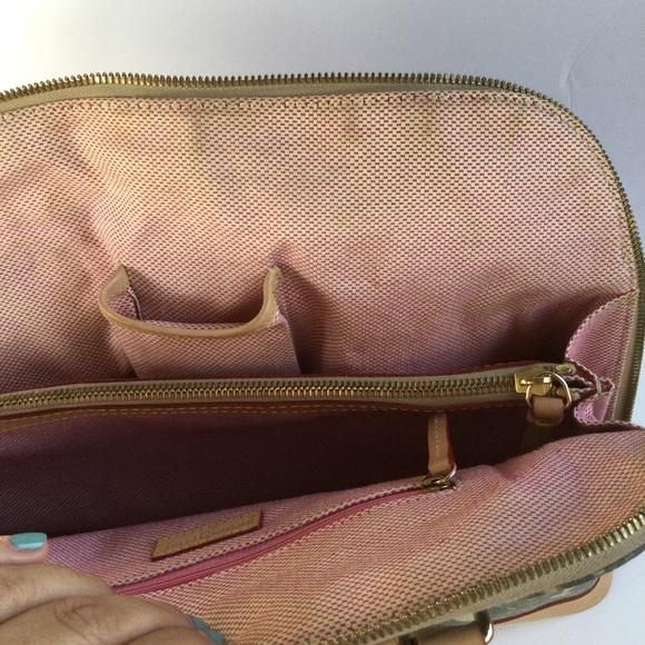 Dooney & Bourke Dome Shoulder Satchel Leather Handbag Crossword Tan Gray Gold - Picture 8 of 16